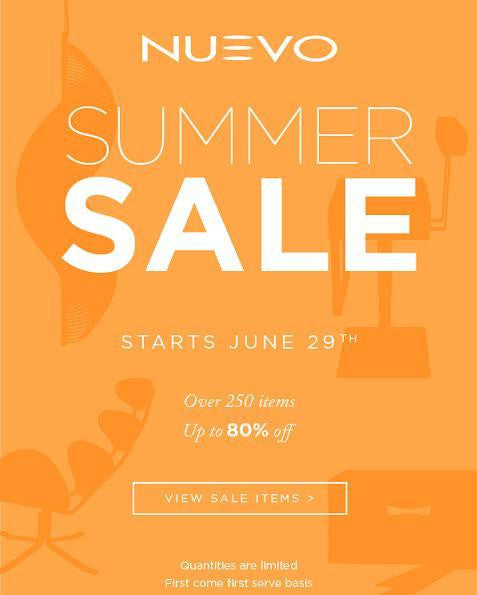 The Nuevo Summer SALE Continues!  Over 250 items - Up to 80% Off. Please click here to go the SALE.