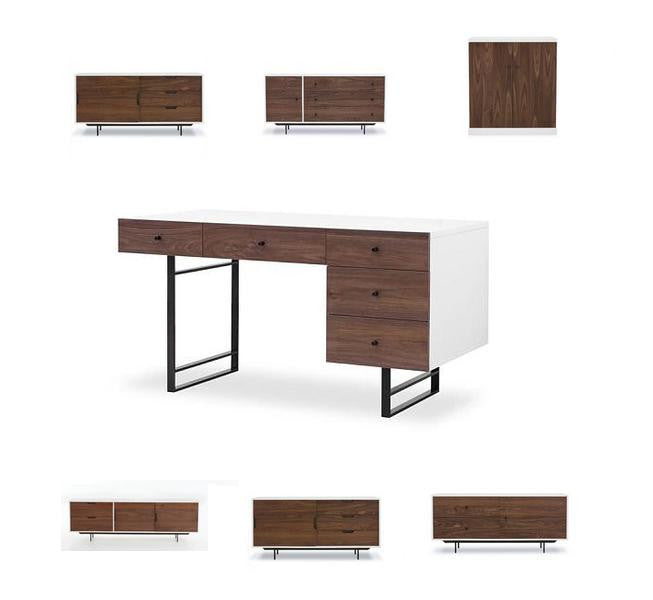 New! Please check out the Barton Collection of case pieces. White lacquer exterior - walnut drawers, black steel legs. Thwe Barton Collection includes a bar cabinet, media unit, sideboard and desk. Please contact us with any questions.